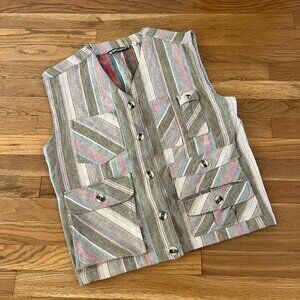 Vintage Cherokee Multicolor Tribal Patterned 6-Pocket Vest – Men's Medium
